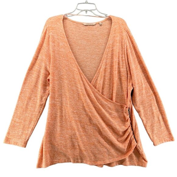 Soft Surroundings 1X Sweater Orange Peach V Neck Faux Wrap with Zipper - Picture 1 of 10
